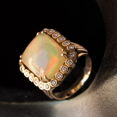 Bague Ancienne Opale Et Diamants Vintage