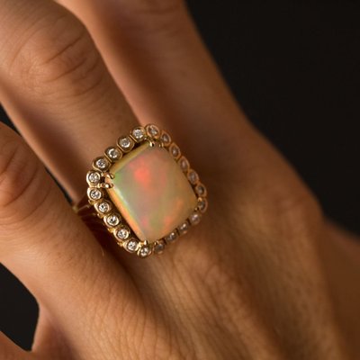 Bague Ancienne Opale Et Diamants Vintage