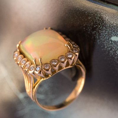 Bague Ancienne Opale Et Diamants Vintage