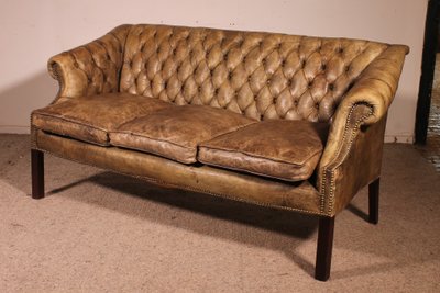 chesterfield 3 places en cuir vert olive clair