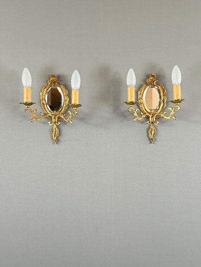 Pair of Mirror Wall Sconces – Louis XV Style
