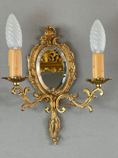 Pair of Mirror Wall Sconces – Louis XV Style