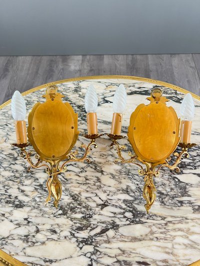 Pair of Mirror Wall Sconces – Louis XV Style