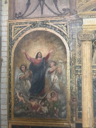 Oil on canvas, Church interior