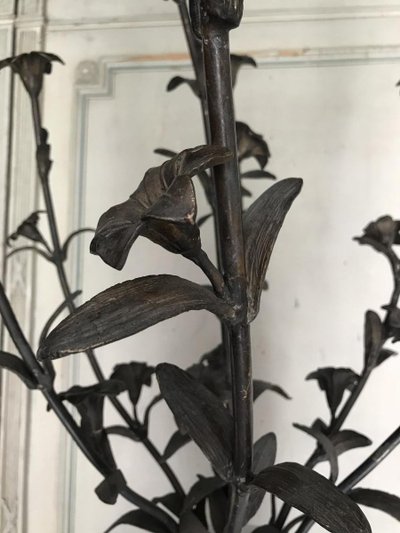 Pair of Carrara Marble Vases, Bronze Flower Bouquet