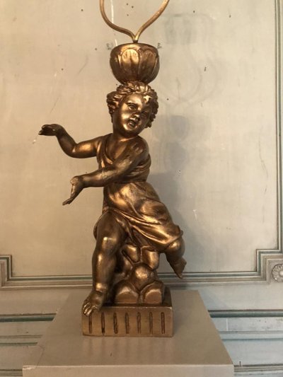 Two Children in Gilded Carved Wood, Table Lamps