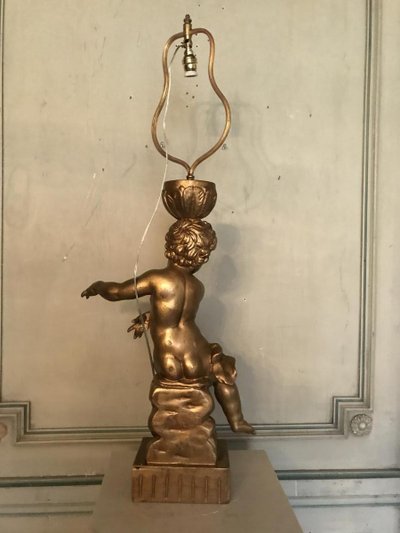 Two Children in Gilded Carved Wood, Table Lamps