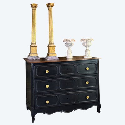 Commode en chêne Louis XV, patine noire, XVIIIéme siècle