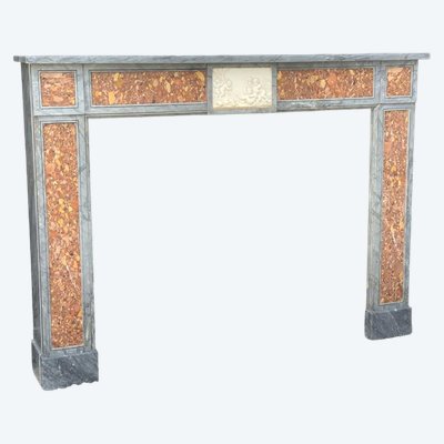 Cheminée En Marbre Bleu Turquin, Brèche D’Arrabida Et Blanc Statuaire