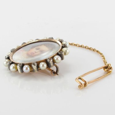 Antike Brosche Miniatur Feinperlen Und Diamanten
