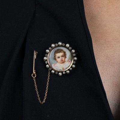 Antike Brosche Miniatur Feinperlen Und Diamanten