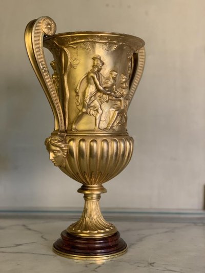 Gilt Bronze Urn, Griotte Red Marble Base
