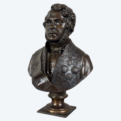 Bronzebüste von Admiral Hucos, signiert Dubray 1854
