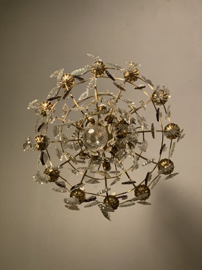 Chandelier Adorned with Cut Crystal Pendants