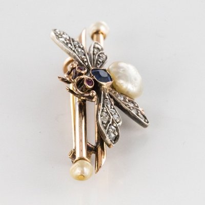 Broche Ancienne Insecte Perle Fine Saphir Et Diamants