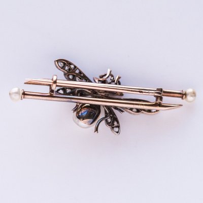 Broche Ancienne Insecte Perle Fine Saphir Et Diamants