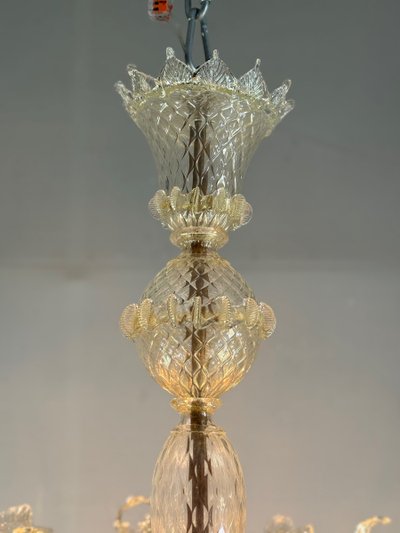 Venetian chandelier in gilded Murano glass, 6 light arms, circa 1940