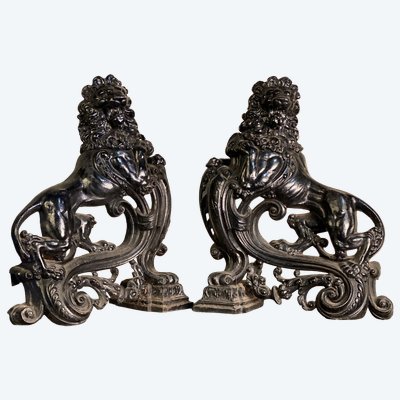 Paire De Chenets En Fonte