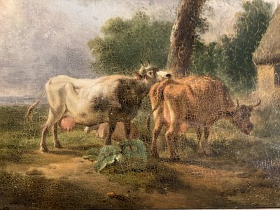 Paire D’huile Sur Panneau Scènes Champêtres Balthazar Paul Ommeganck