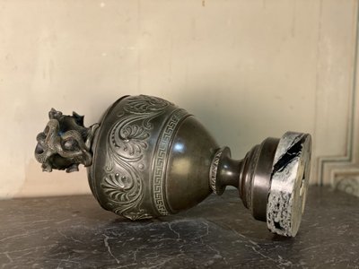 Green Patina Bronze Snake Vase In Antique Style