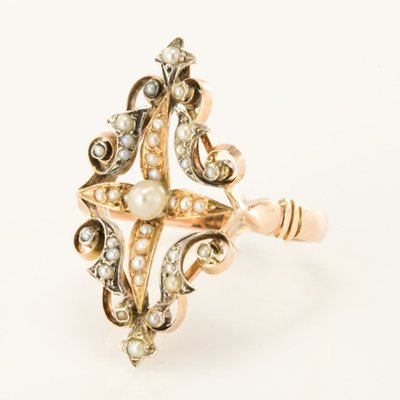 Bague Ancienne Perles Fines Or Argent