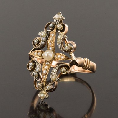 Bague Ancienne Perles Fines Or Argent