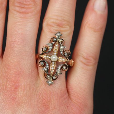 Bague Ancienne Perles Fines Or Argent
