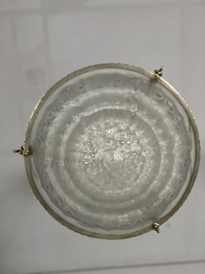 Lustre Art Deco En Verre Moulé Et Bronze Argenté