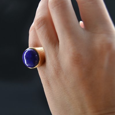 Bague Lapis Lazuli Or Jaune Ciselé
