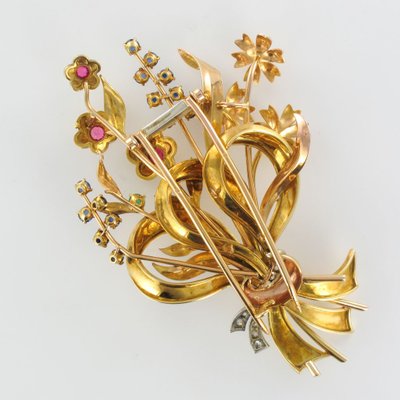 Spilla a bouquet retrò in oro e pietre preziose