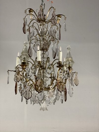 12-light bronze chandelier with pendants Circa 1900
