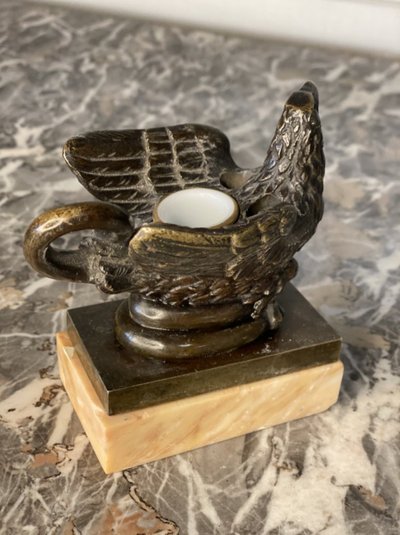 Aigle Et Serpent, Encrier En Bronze Sur Socle De Marbre