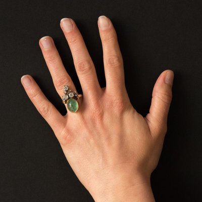 Ring Duchesse Smaragd Cabochon Et Diamants