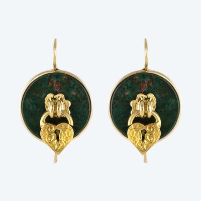 Boucles d'Oreilles Jaspes Sanguins Et Cadenas