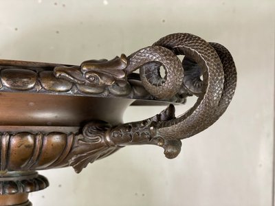 Bronze Cup with Brown Patina on a Black Belgian Marble Base