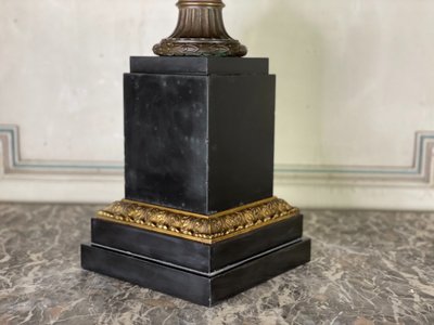 Bronze Cup with Brown Patina on a Black Belgian Marble Base
