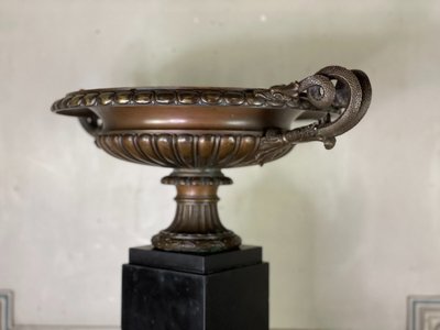 Bronze Cup with Brown Patina on a Black Belgian Marble Base