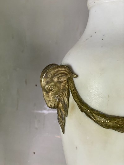 Pair Of White Statuary Marble Vases, Gilt Bronze, Circa 1900