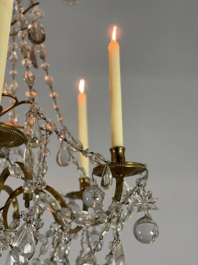 Gilded Bronze Chandelier With Drop Pendants
