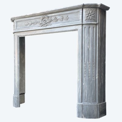 Cheminée De Style Louis XVI En Marbre Bleu Turquin Vers 1900