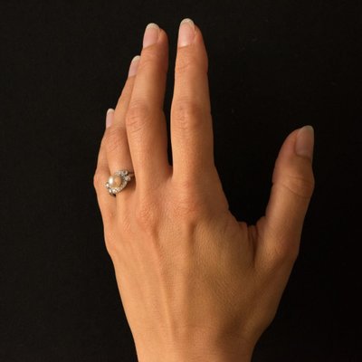 Anello Art Déco con diamante e perle coltivate