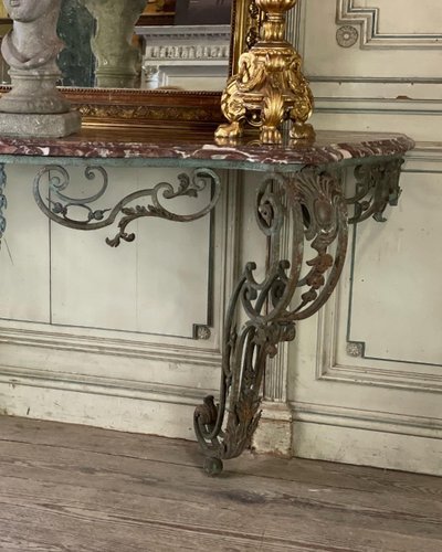 Schmiedeeiserne Konsole Mit Marmor, Um 1880
