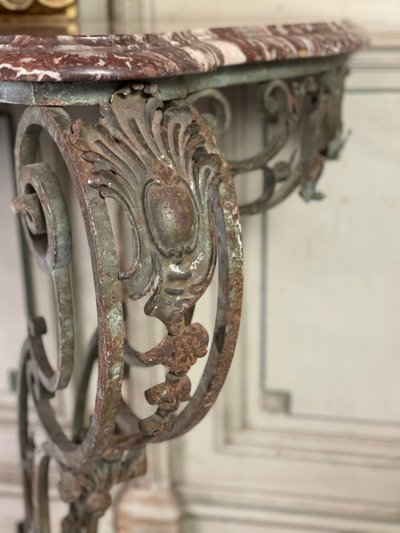 Schmiedeeiserne Konsole Mit Marmor, Um 1880