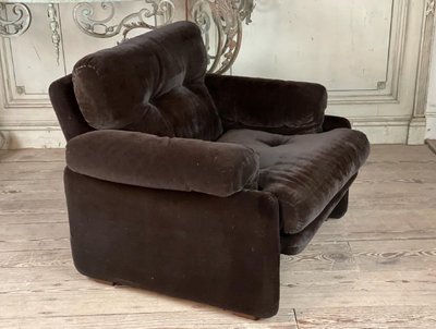 Pair Of Very Dark Brown Velvet Armchairs, Coronado Model By Tobia Scarpa, 1972