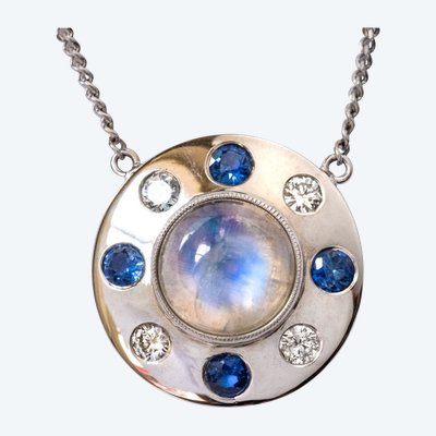 Moonstone Necklace Sapphires Diamonds