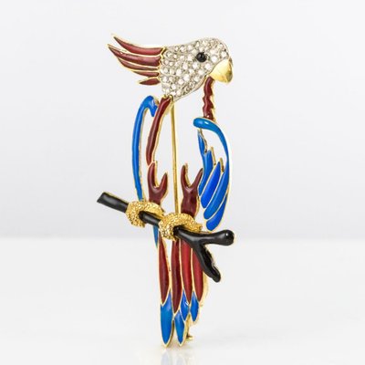 Brosche Papagei Emaille Diamanten