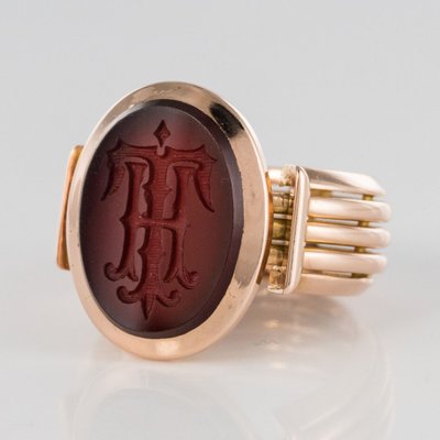 Bague Chevalière Or Et Intaille Sur Cornaline