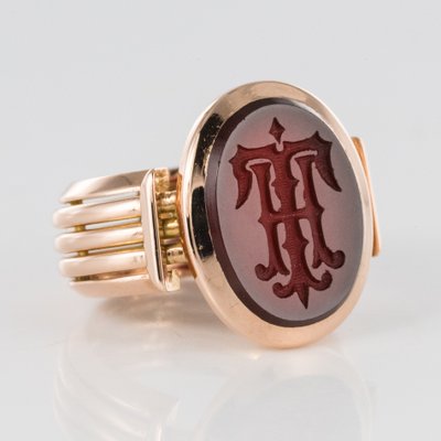 Bague Chevalière Or Et Intaille Sur Cornaline