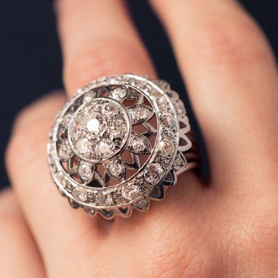 Bague Diamants Or Blanc De Cocktail