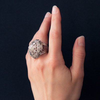 Bague Diamants Or Blanc De Cocktail